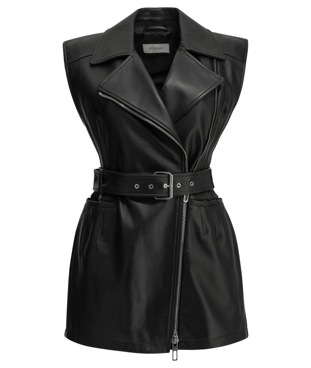 SPORTMAX Черный кожаный жилет, фото 1