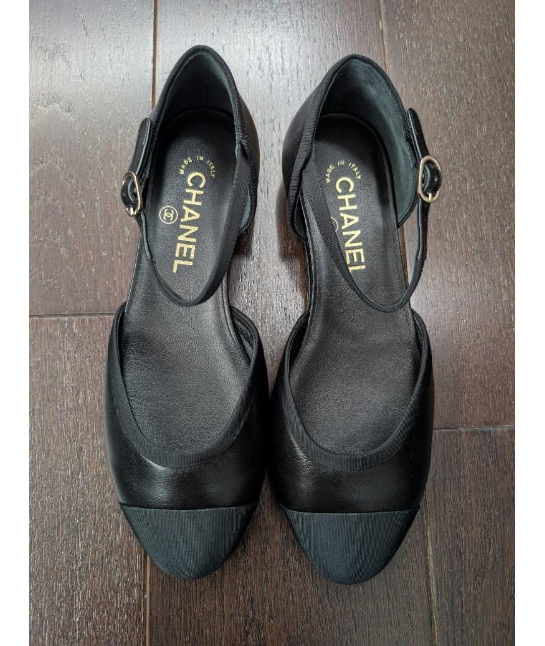 CHANEL Черные кожаные лодочки на низком каблуке, фото 3