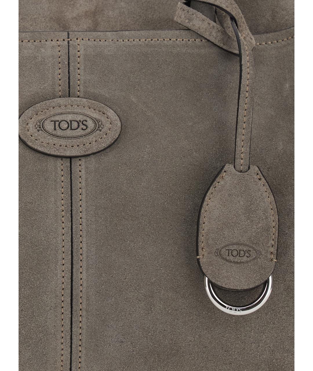 TOD'S Серая кожаная сумка тоут, фото 3