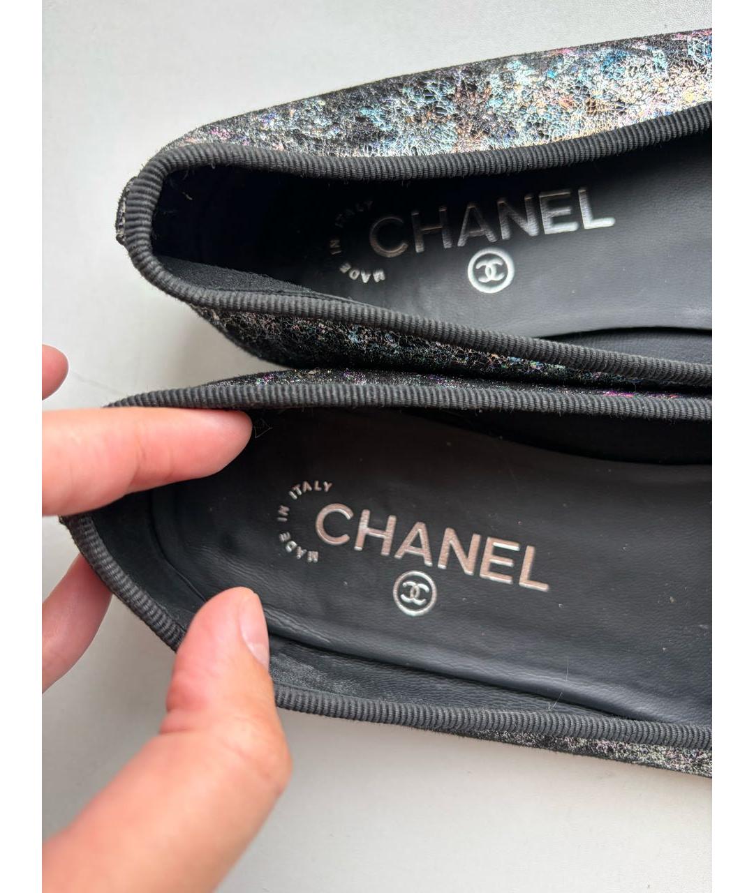 CHANEL Серебряные кожаные балетки, фото 5