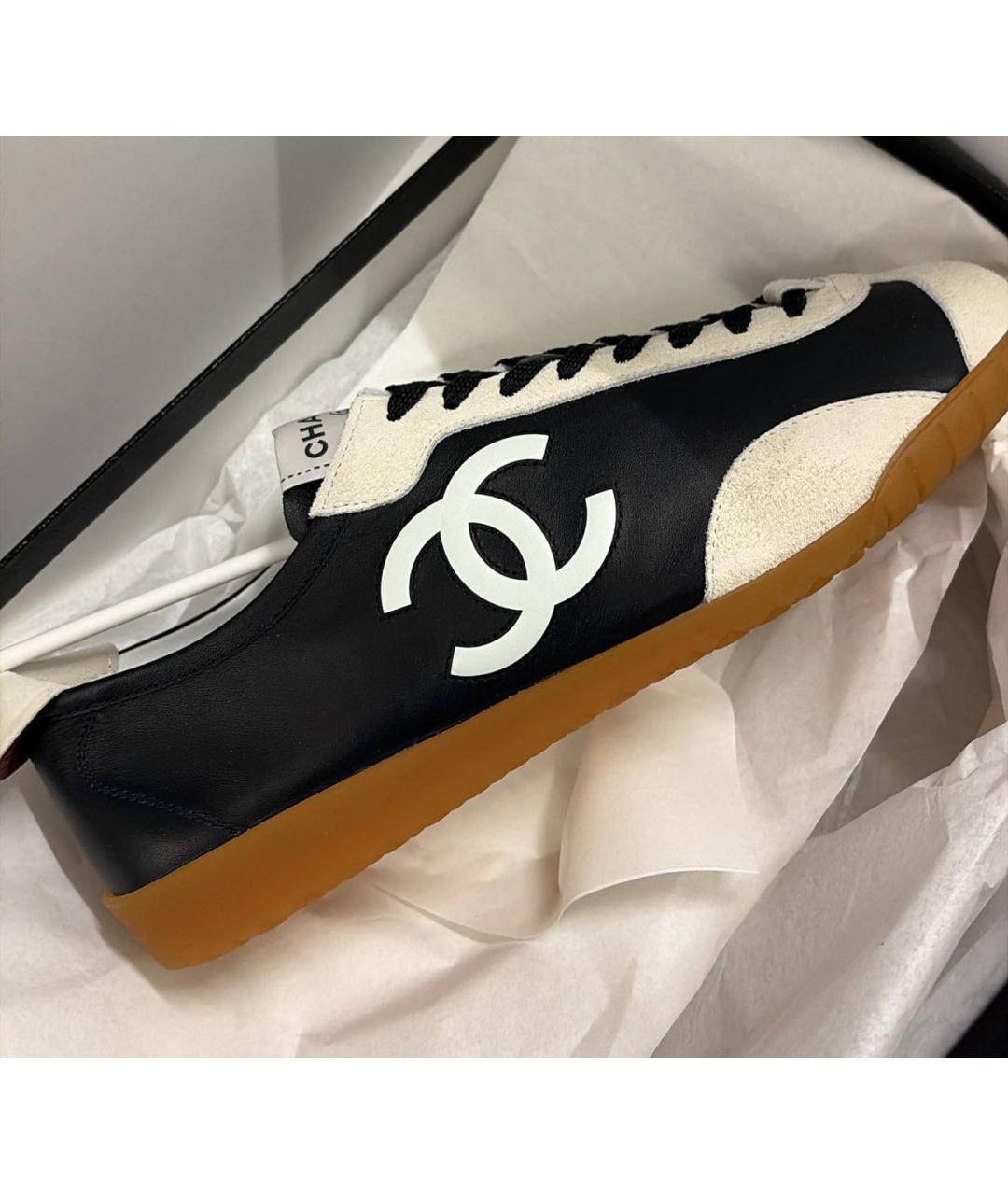 CHANEL Черные кожаные кеды, фото 4
