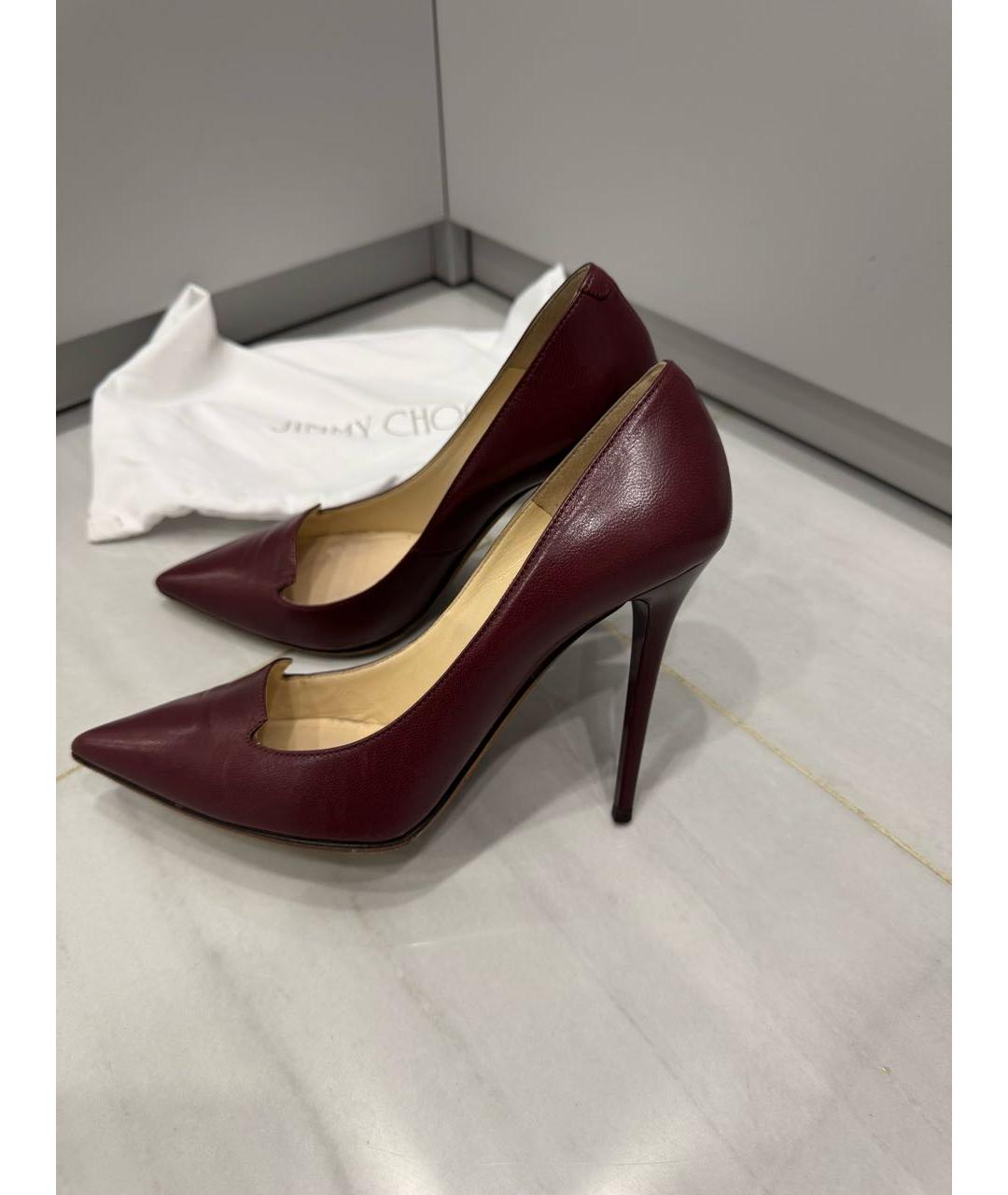 JIMMY CHOO Бордовые кожаные туфли, фото 5