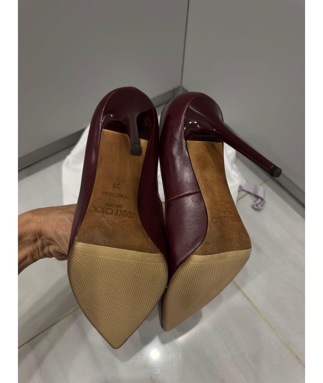 JIMMY CHOO Бордовые кожаные туфли, фото 7