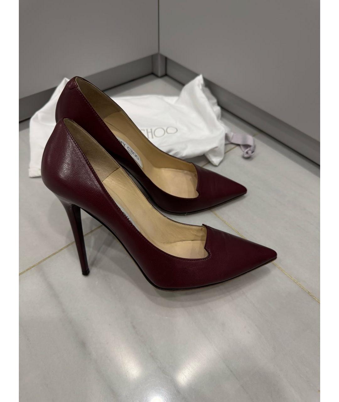 JIMMY CHOO Бордовые кожаные туфли, фото 6