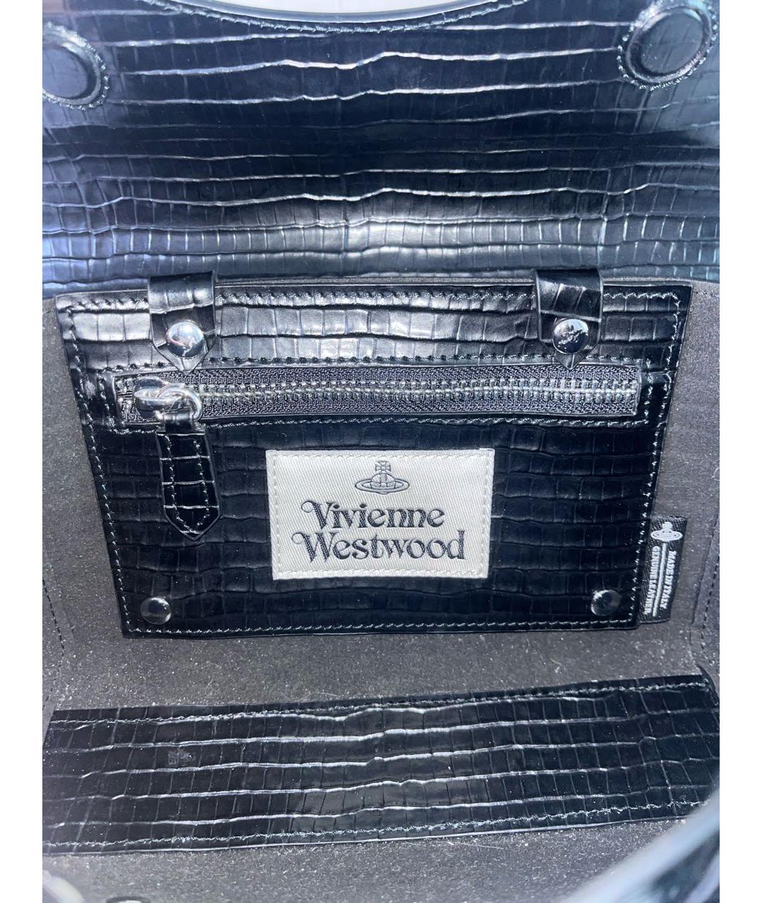 VIVIENNE WESTWOOD Черная сумка с короткими ручками из экзотической кожи, фото 4
