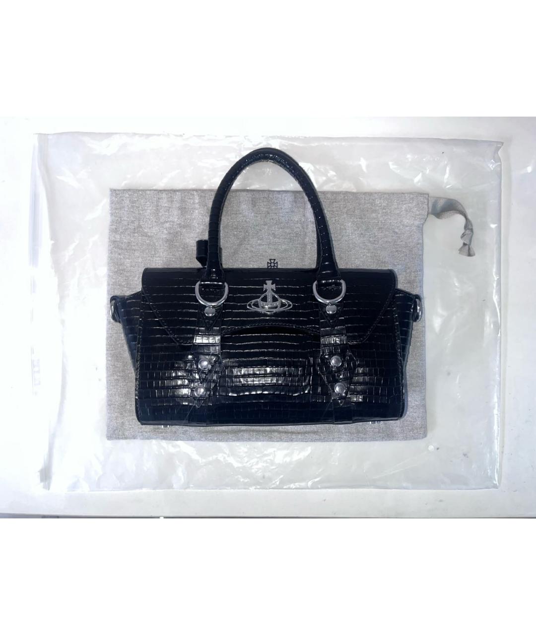 VIVIENNE WESTWOOD Черная сумка с короткими ручками из экзотической кожи, фото 5