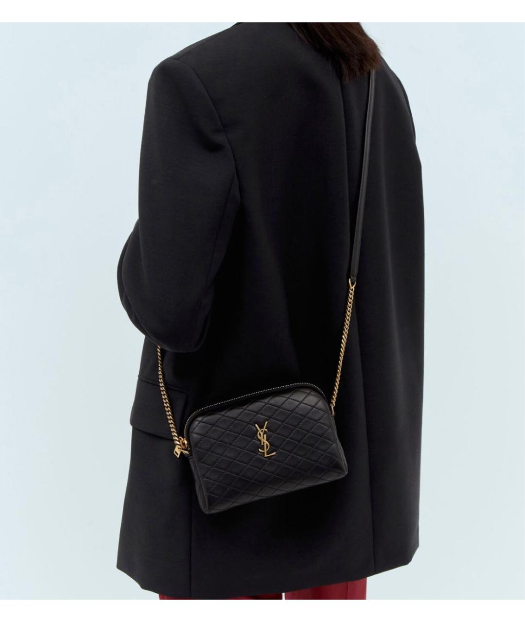 SAINT LAURENT Черная кожаная сумка через плечо, фото 2