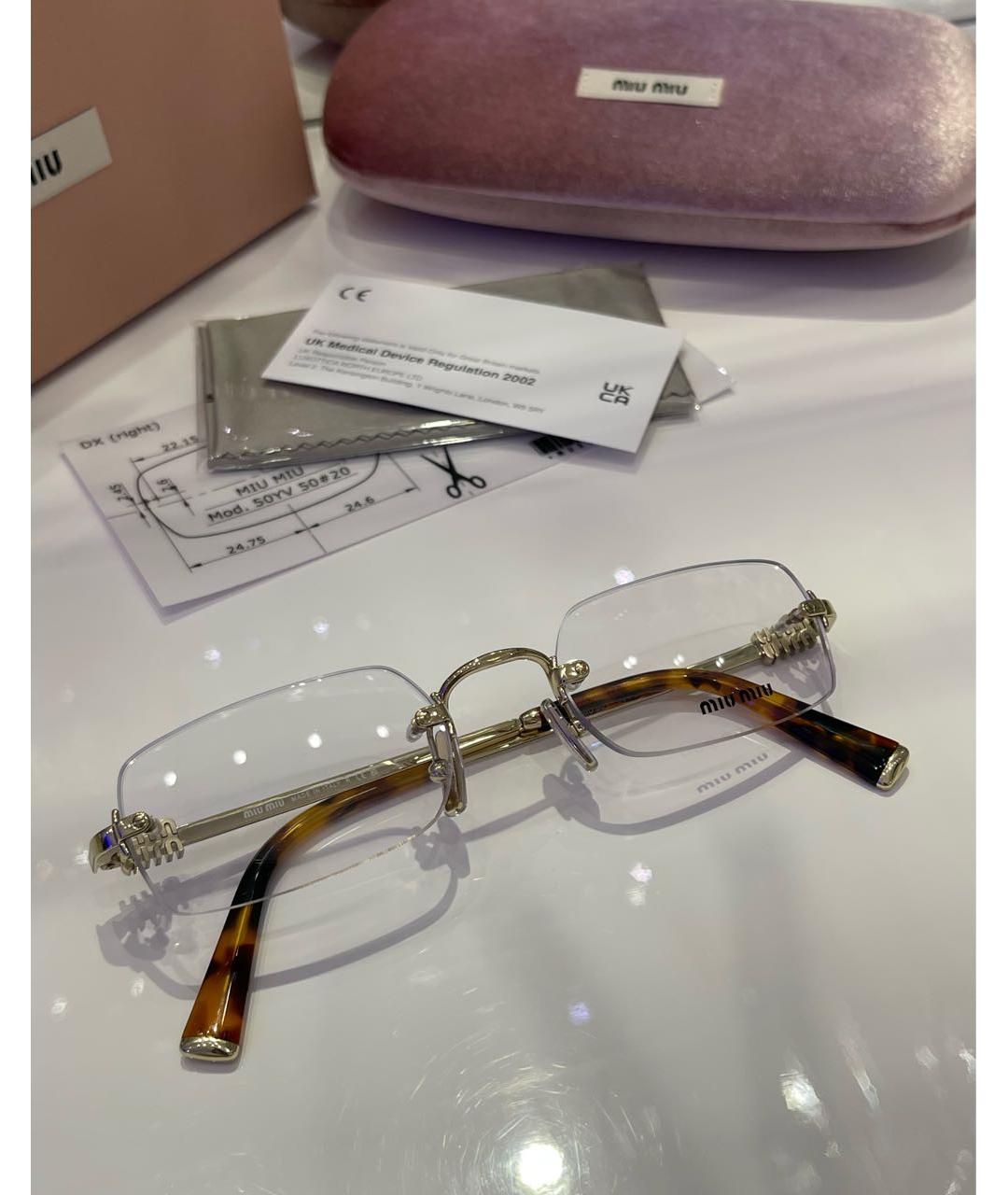 MIU MIU Золотые металлические солнцезащитные очки, фото 5