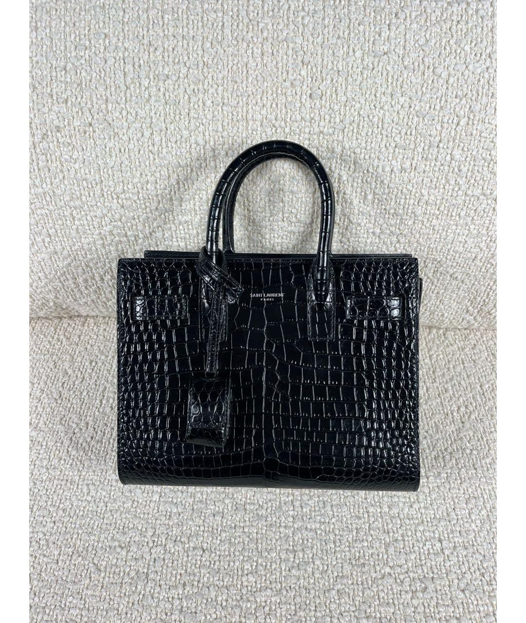 SAINT LAURENT Черная кожаная сумка с короткими ручками, фото 9