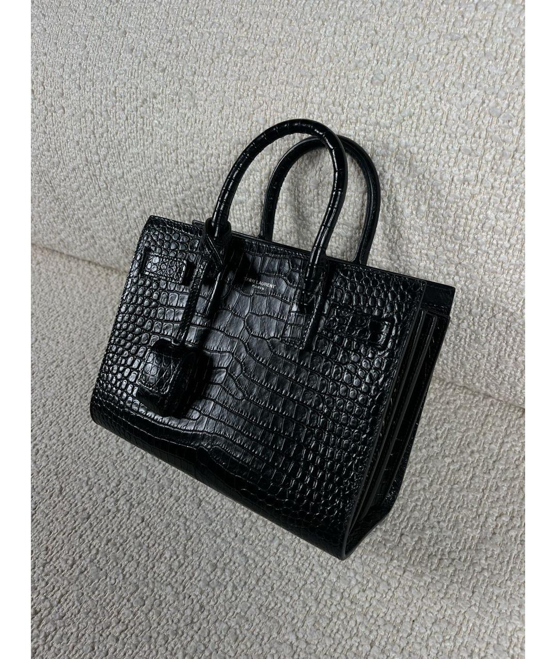 SAINT LAURENT Черная кожаная сумка с короткими ручками, фото 5