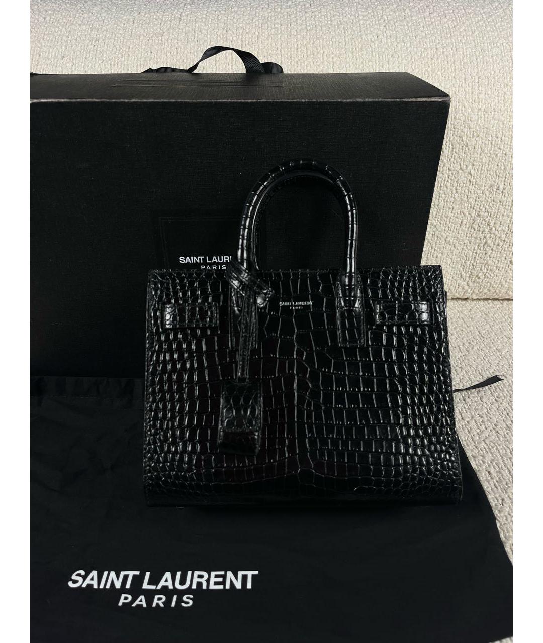 SAINT LAURENT Черная кожаная сумка с короткими ручками, фото 8