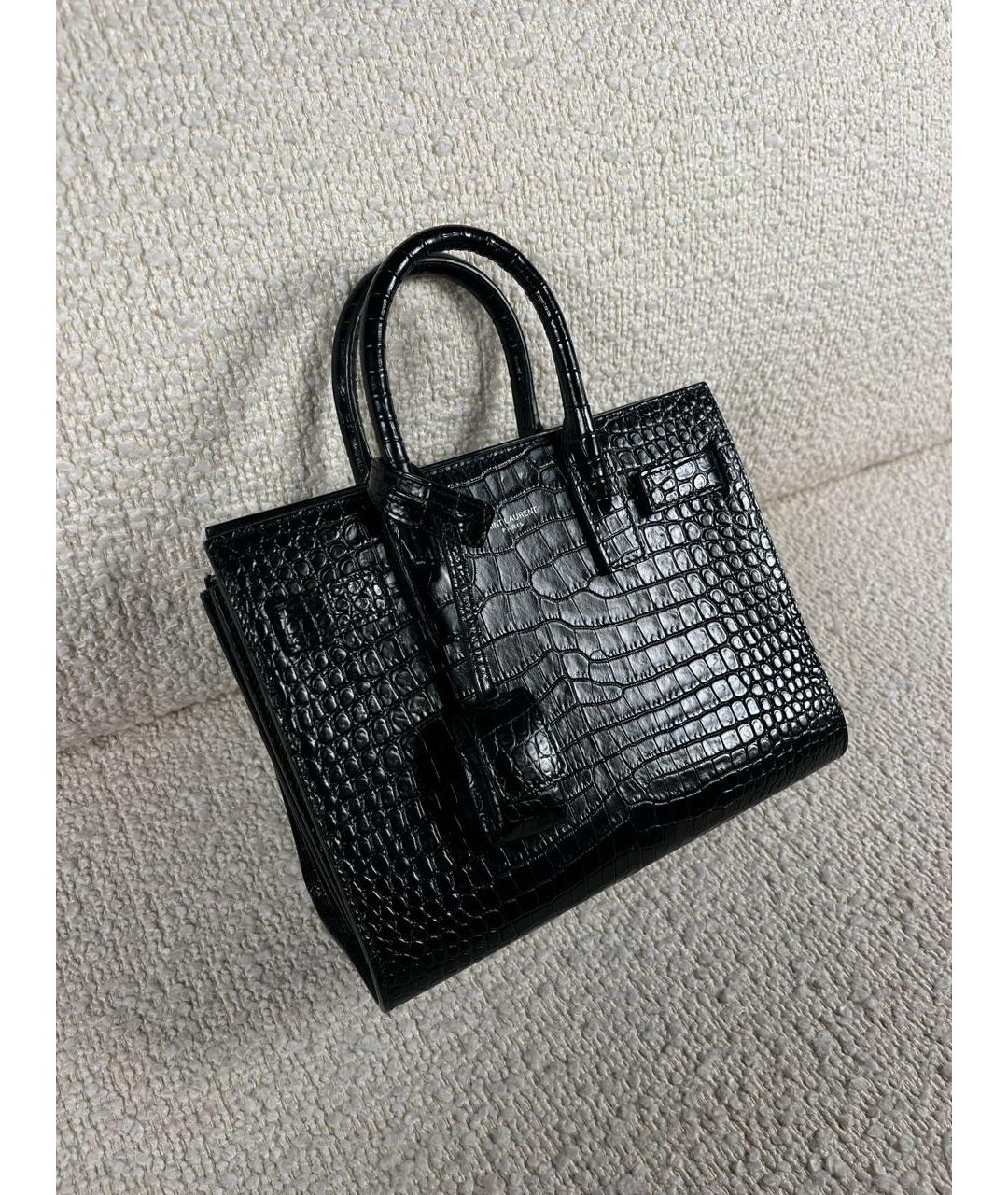 SAINT LAURENT Черная кожаная сумка с короткими ручками, фото 2