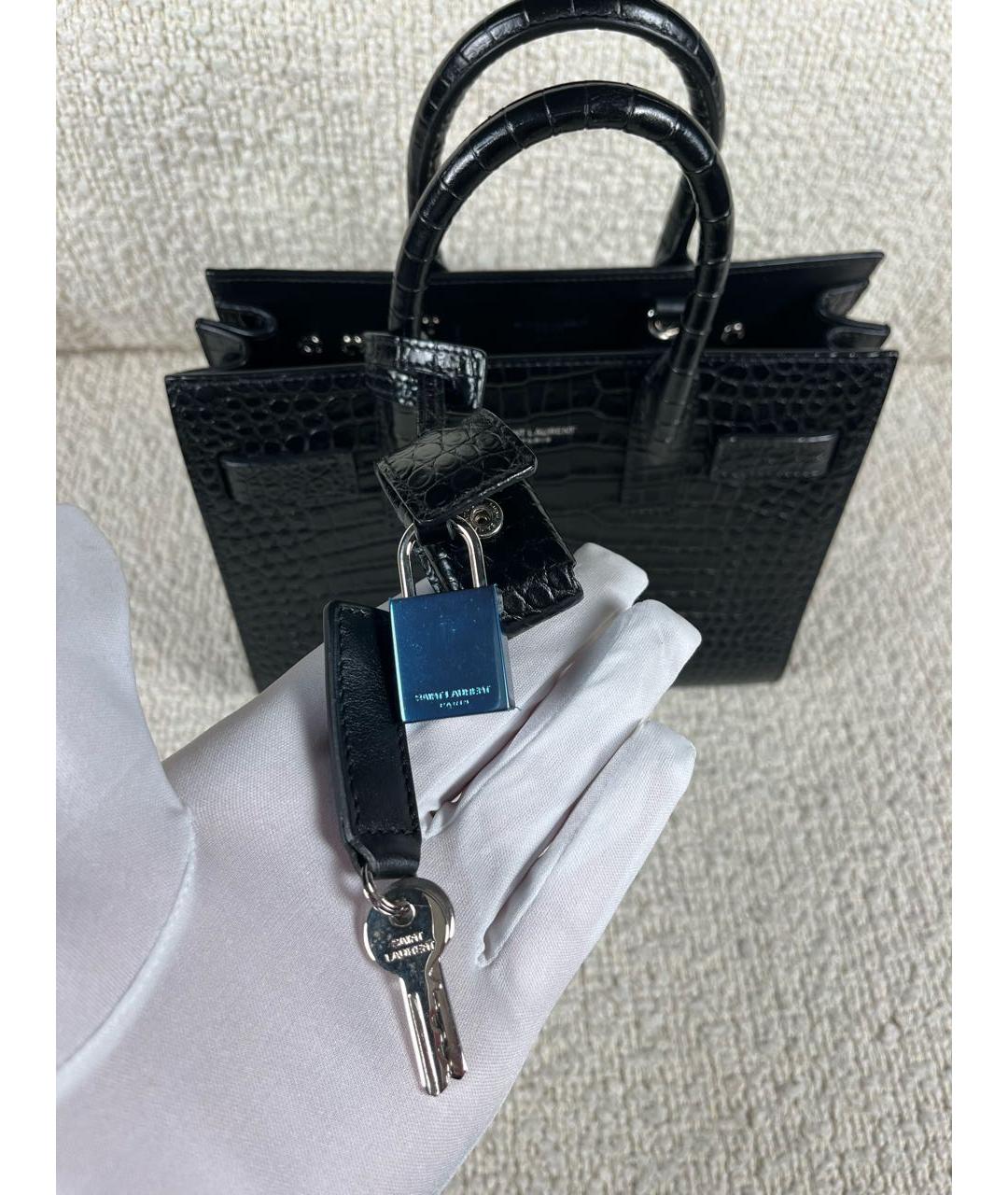 SAINT LAURENT Черная кожаная сумка с короткими ручками, фото 7