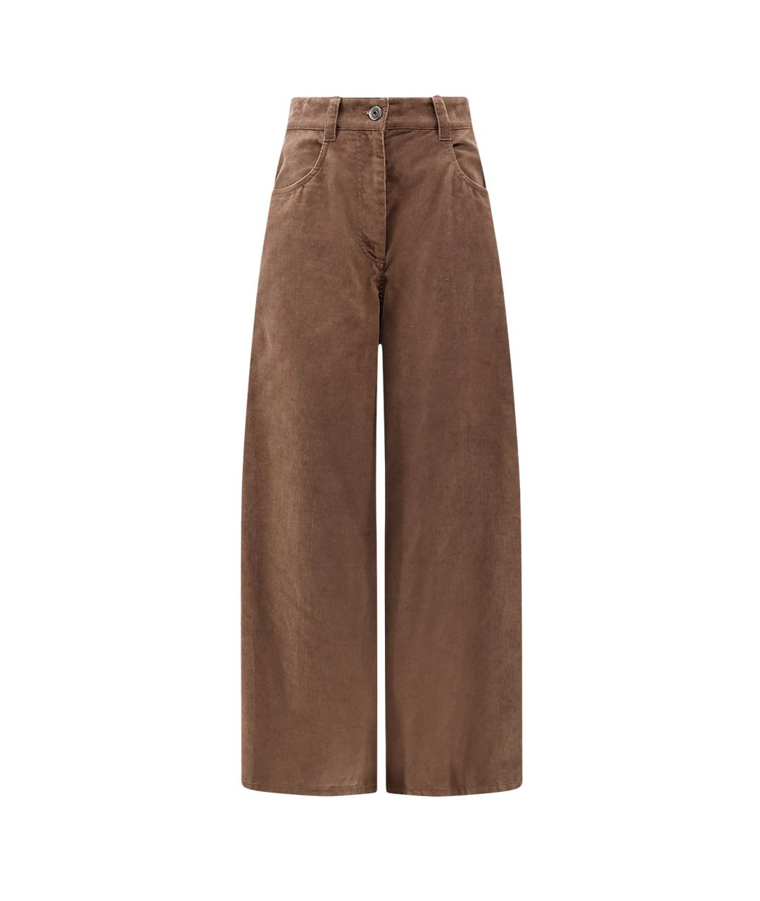 BRUNELLO CUCINELLI Коричневые хлопковые брюки широкие, фото 1
