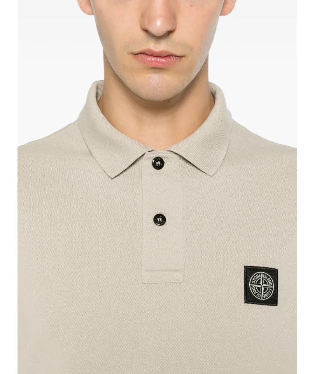 STONE ISLAND Бежевое хлопковое поло с коротким рукавом, фото 4