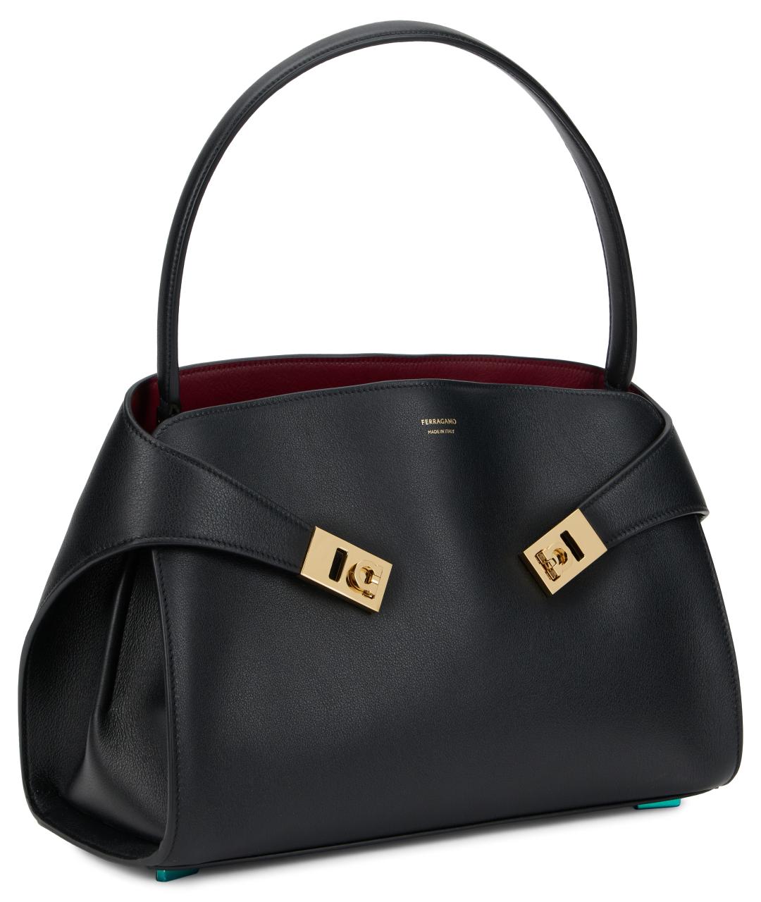 FERRAGAMO Черная кожаная сумка тоут, фото 3