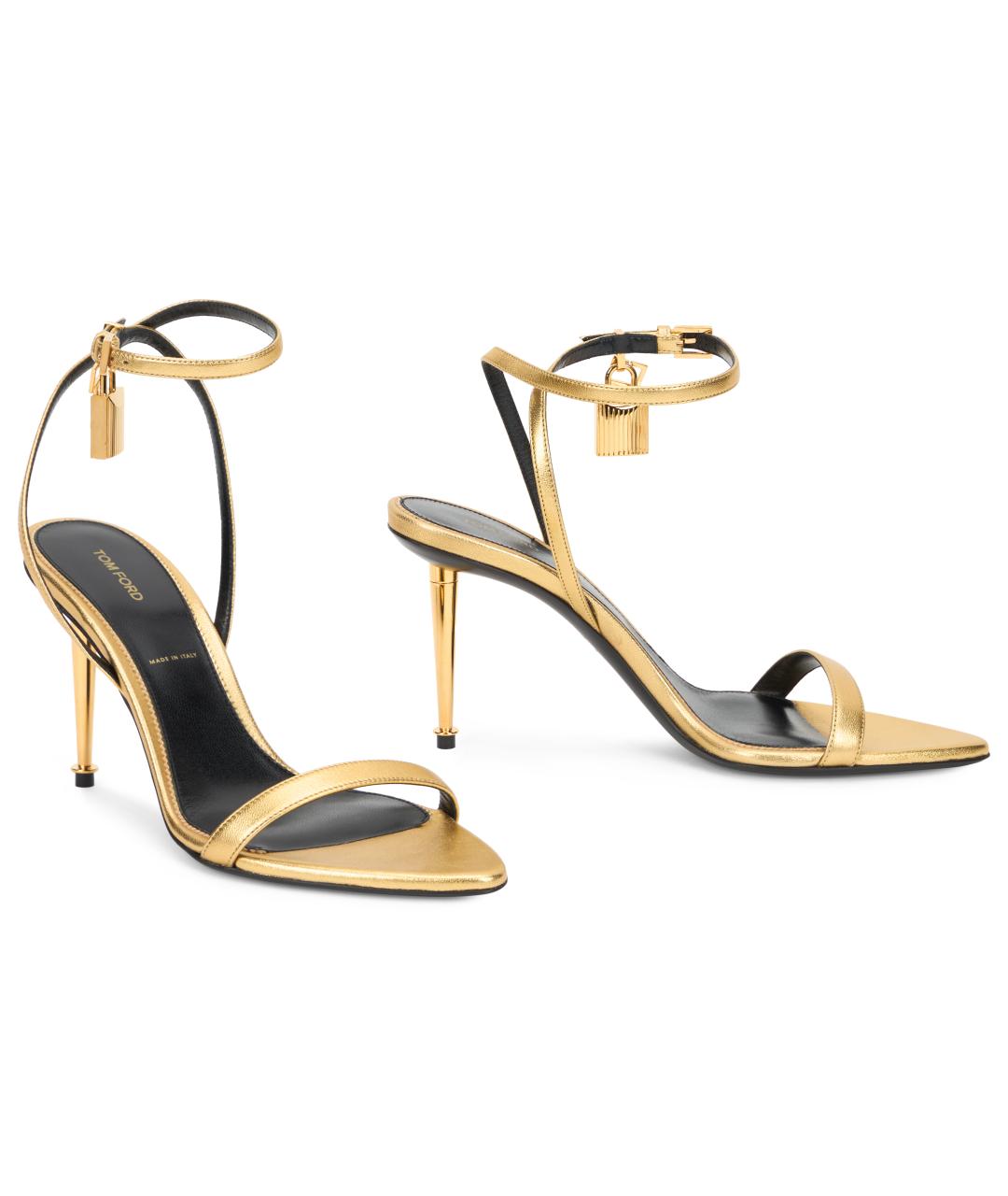 TOM FORD Золотые кожаные босоножки, фото 3