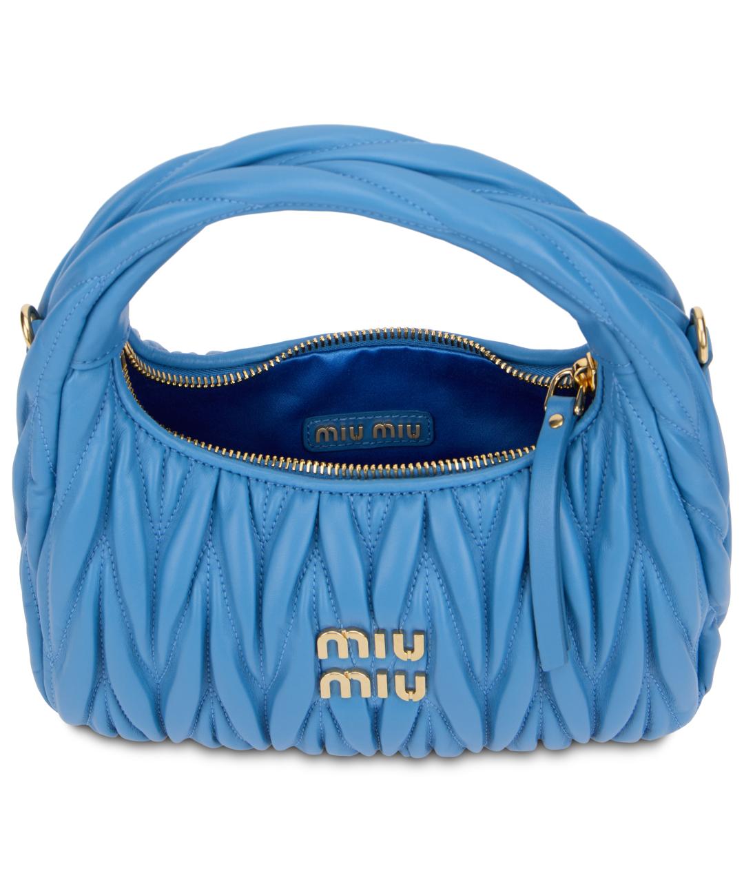 MIU MIU Голубая кожаная сумка с короткими ручками, фото 5