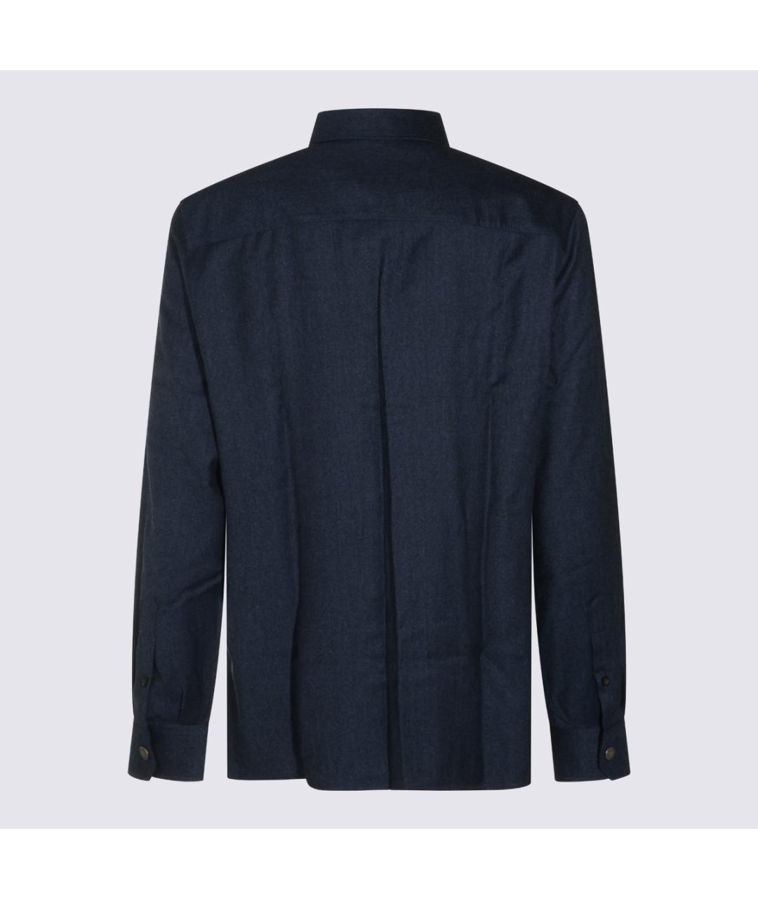 BRUNELLO CUCINELLI Темно-синяя шерстяная кэжуал рубашка, фото 2