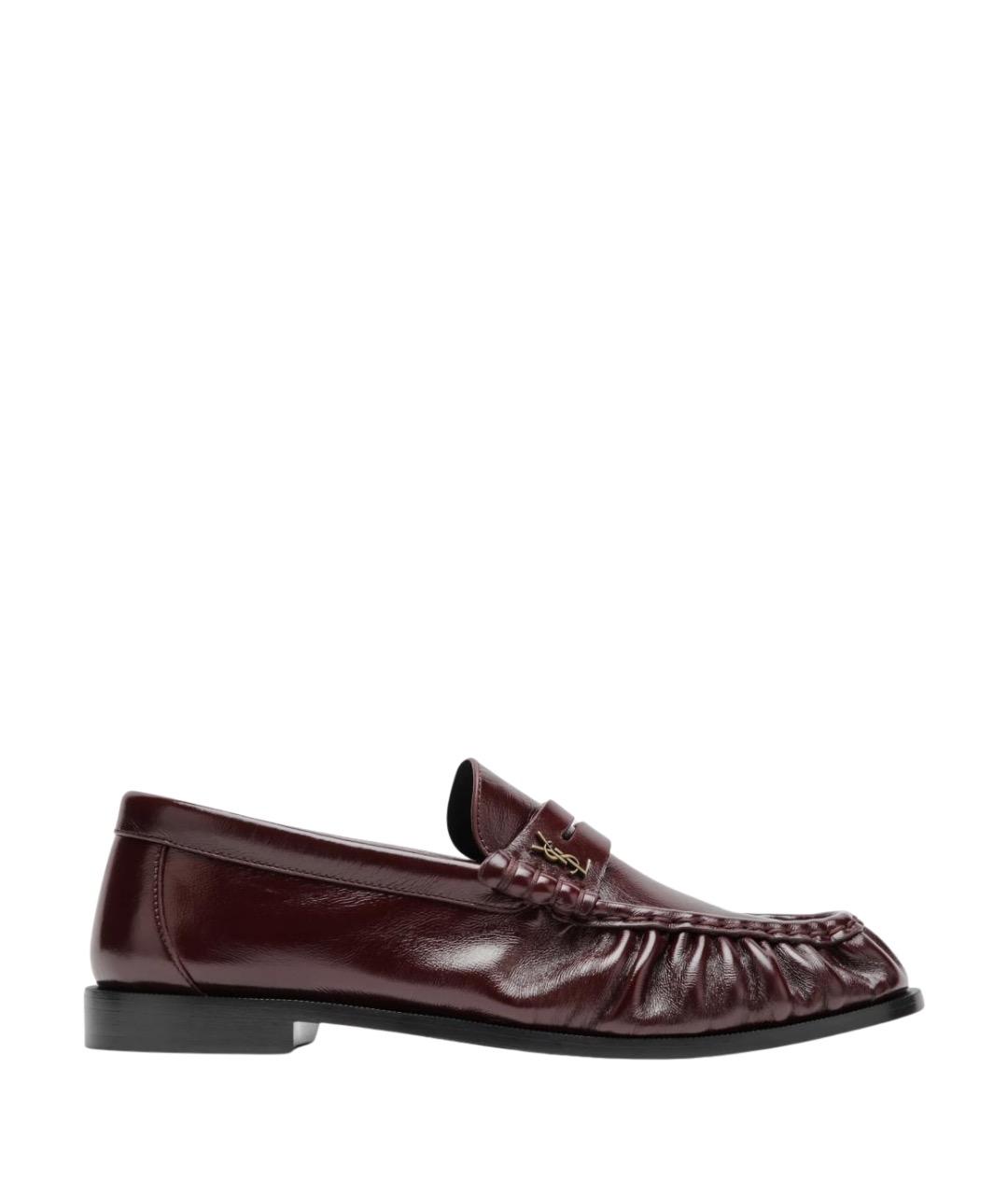 SAINT LAURENT Бордовые кожаные лоферы, фото 1