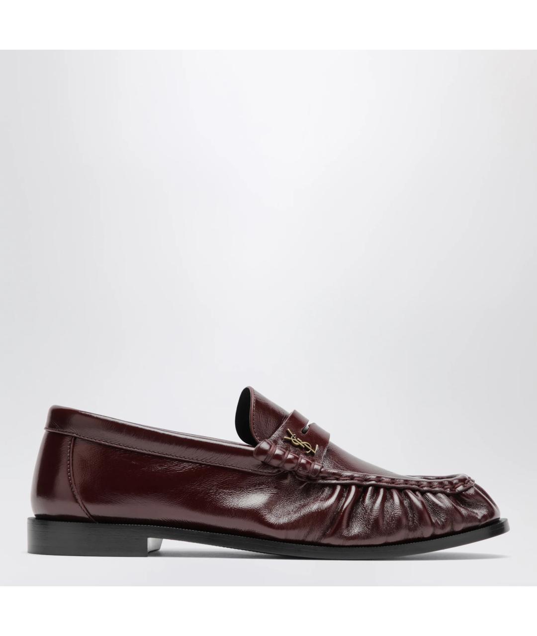 SAINT LAURENT Бордовые кожаные лоферы, фото 3