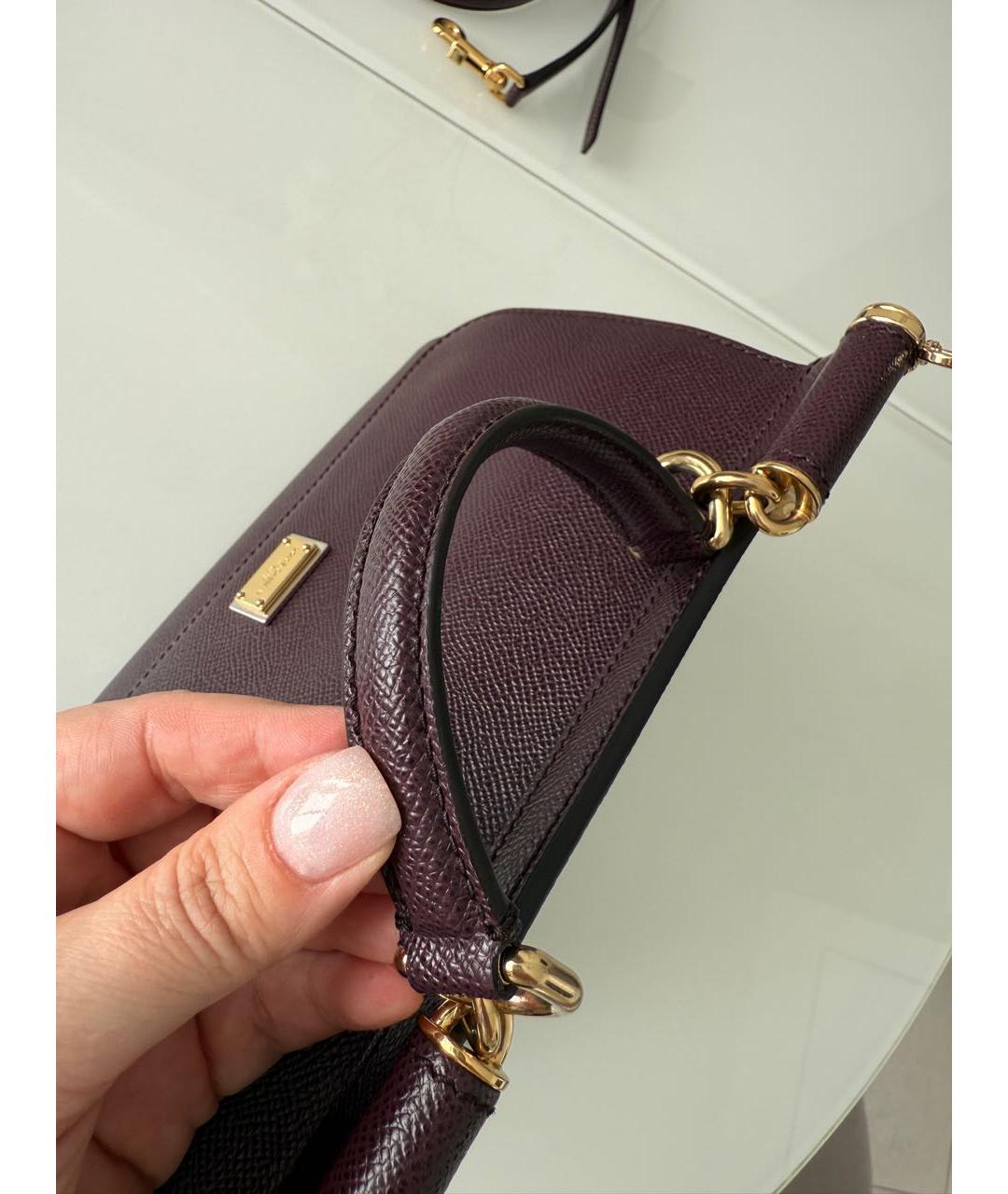 DOLCE&GABBANA Бордовая кожаная сумка с короткими ручками, фото 5