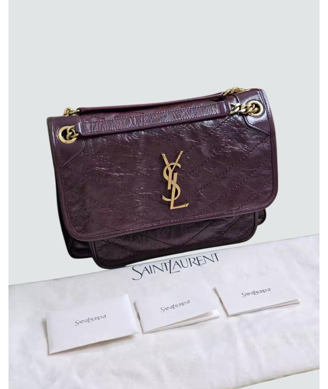 SAINT LAURENT Бордовая кожаная сумка через плечо, фото 2
