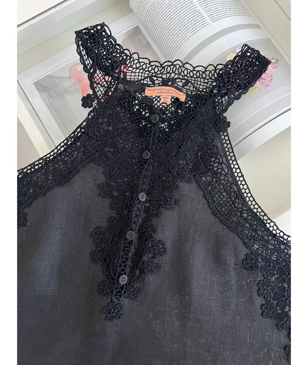 ERMANNO SCERVINO Черное льняное повседневное платье, фото 8