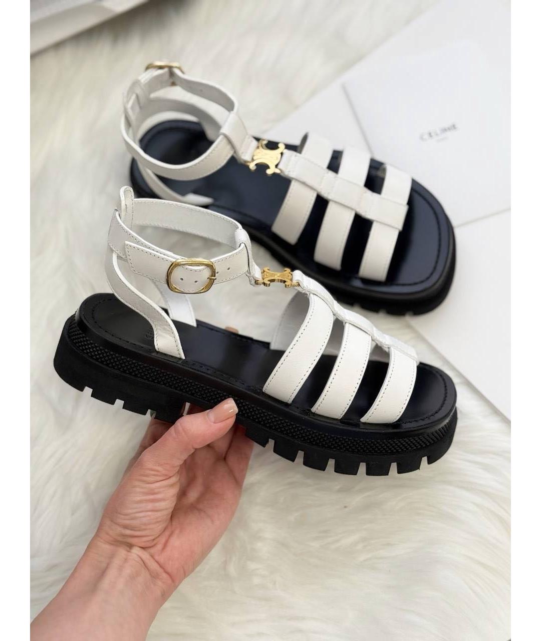 CELINE Белые кожаные босоножки, фото 4