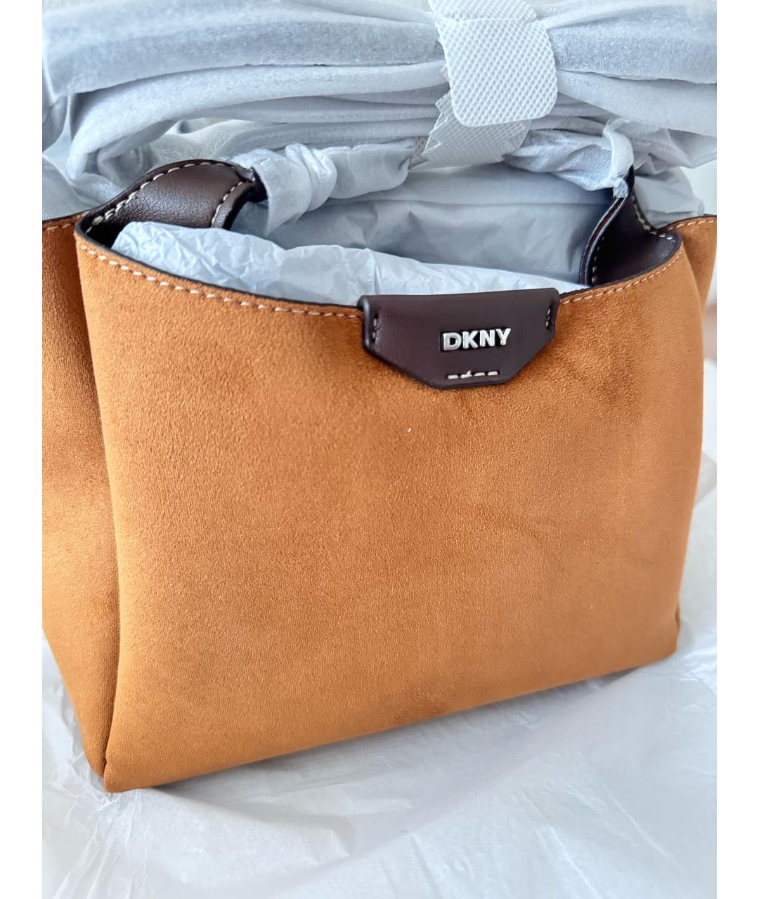 DKNY Коричневая синтетическая сумка с короткими ручками, фото 3