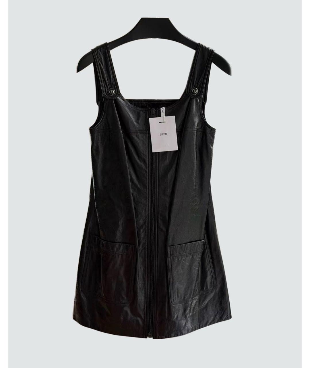 CHRISTIAN DIOR Черное кожаное повседневное платье, фото 3