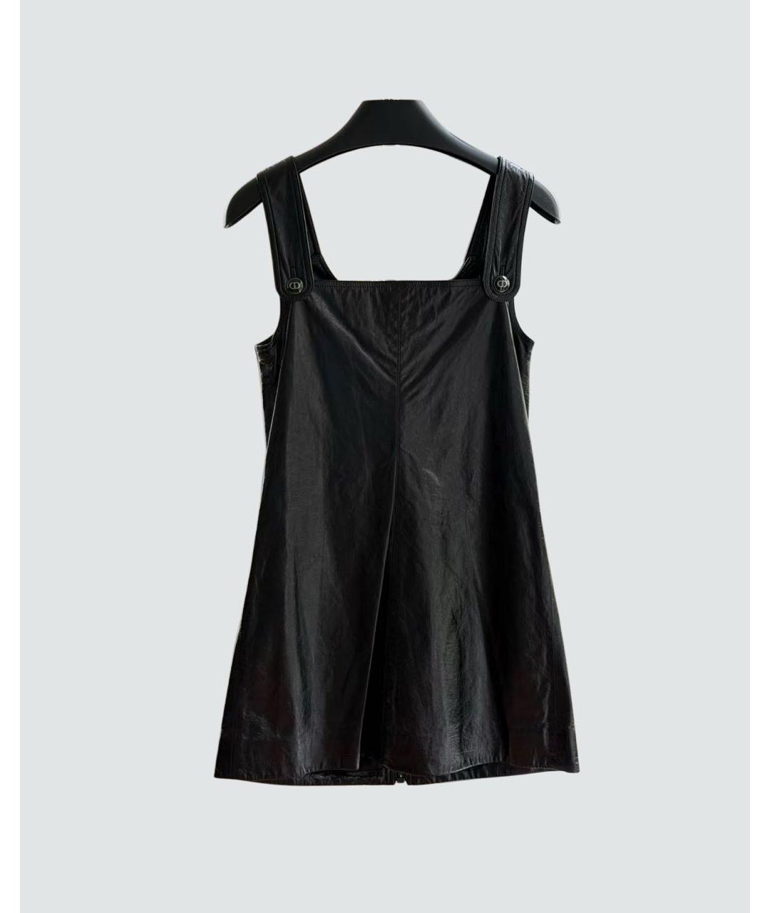 CHRISTIAN DIOR Черное кожаное повседневное платье, фото 2