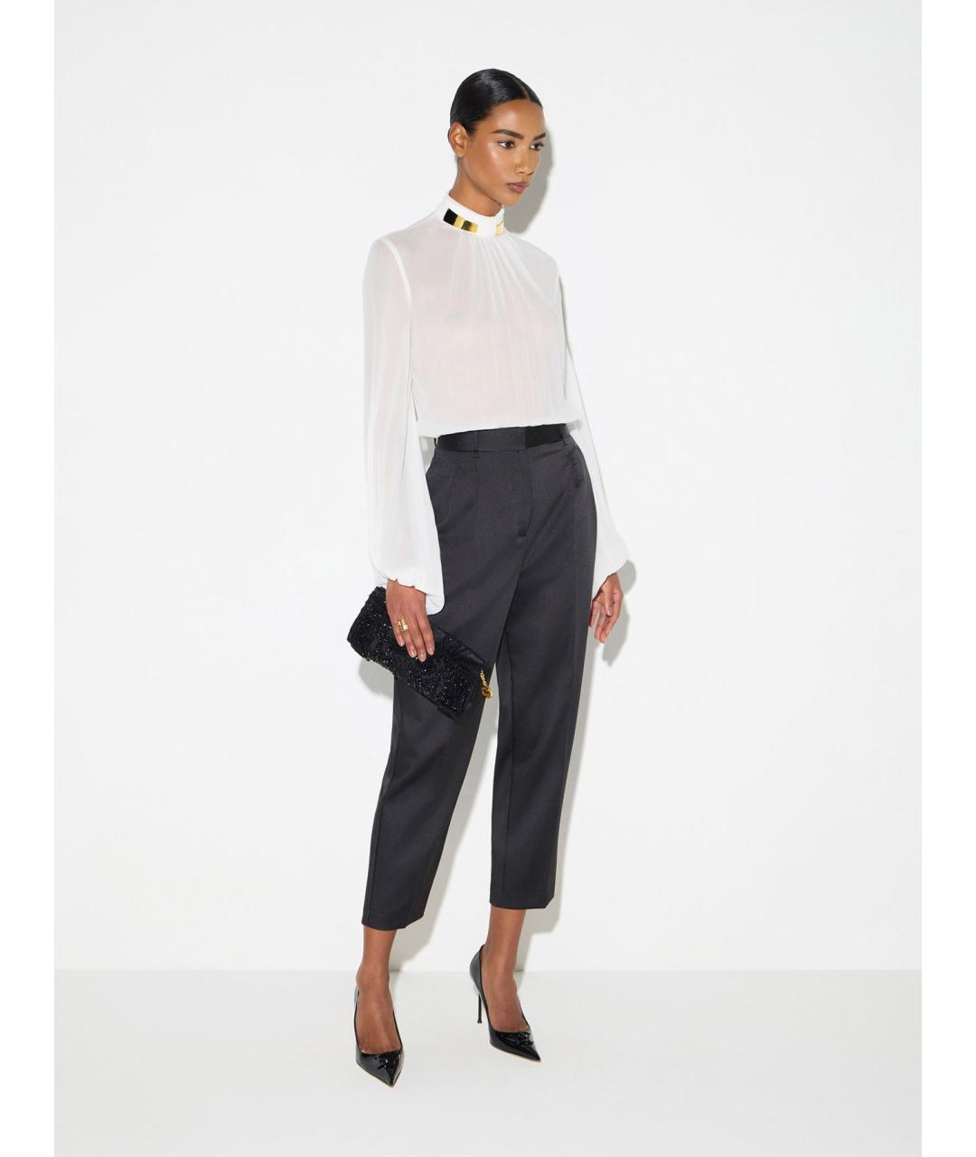 ELISABETTA FRANCHI Черные полиэстеровые прямые брюки, фото 2