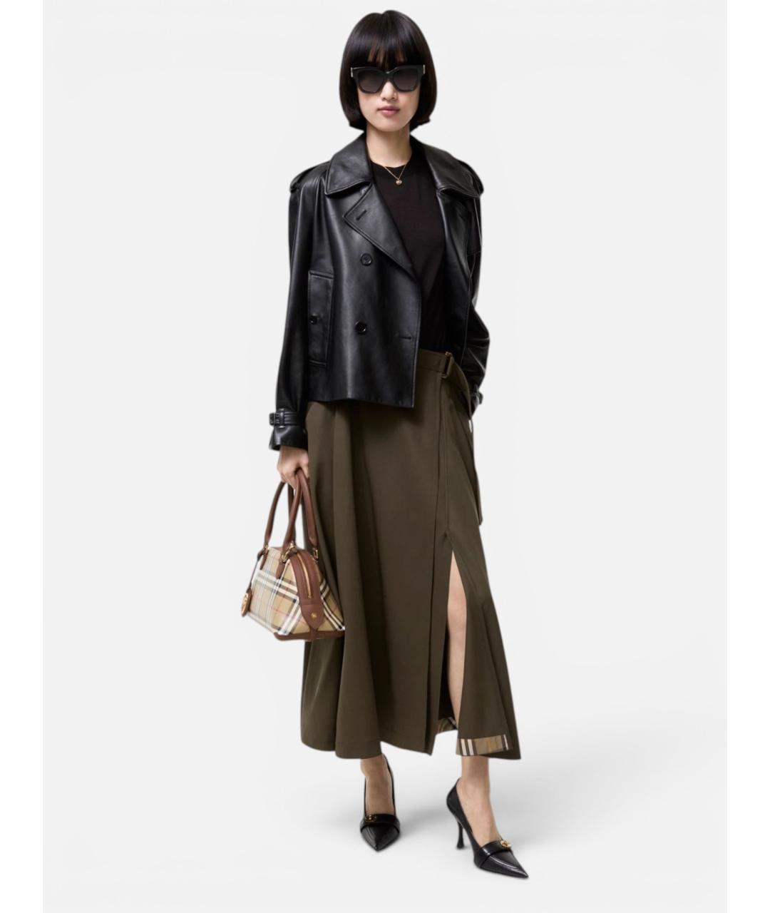 BURBERRY Зеленая шерстяная юбка миди, фото 2