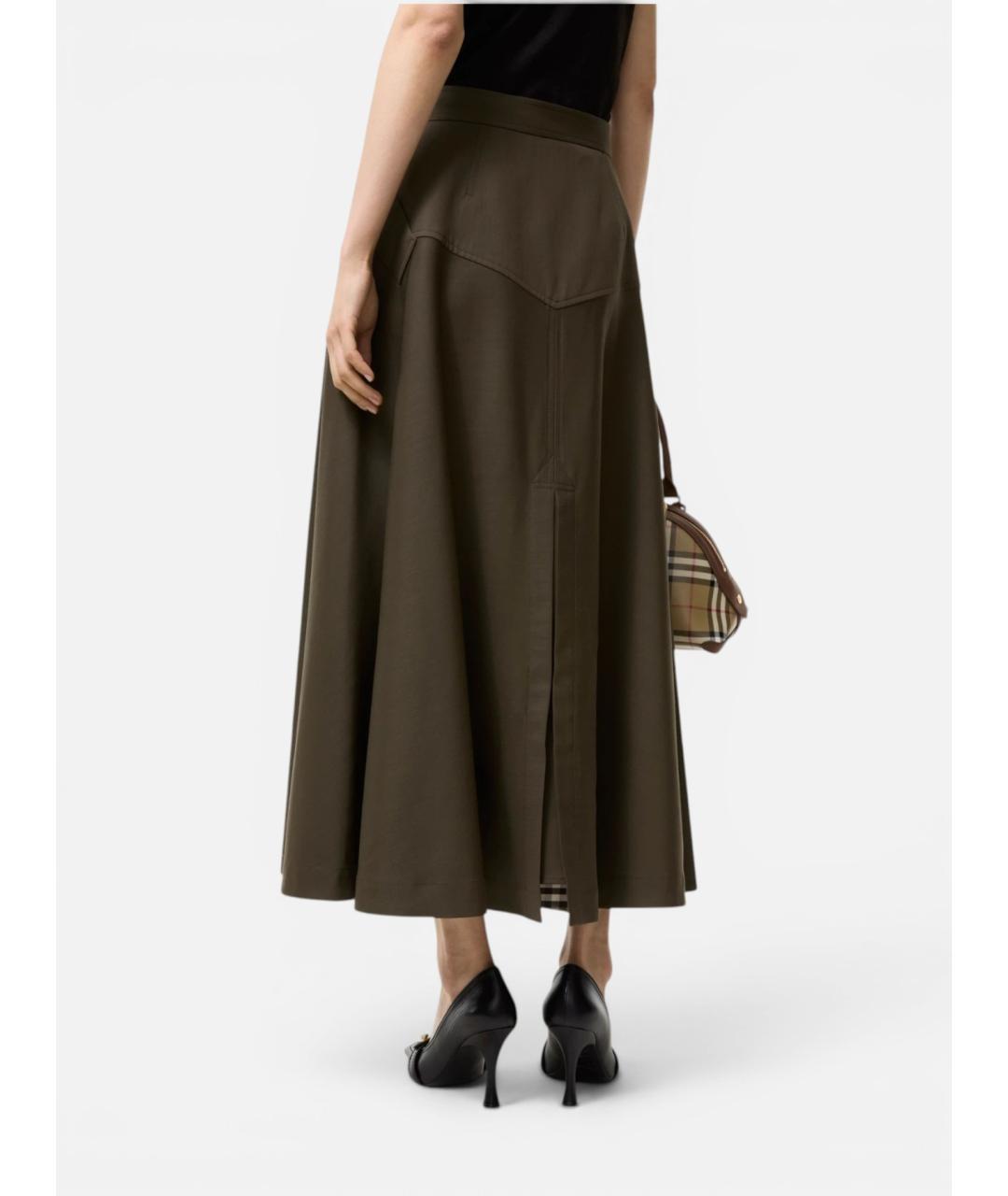 BURBERRY Зеленая шерстяная юбка миди, фото 3