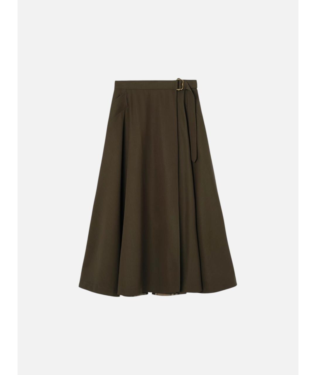 BURBERRY Зеленая шерстяная юбка миди, фото 4