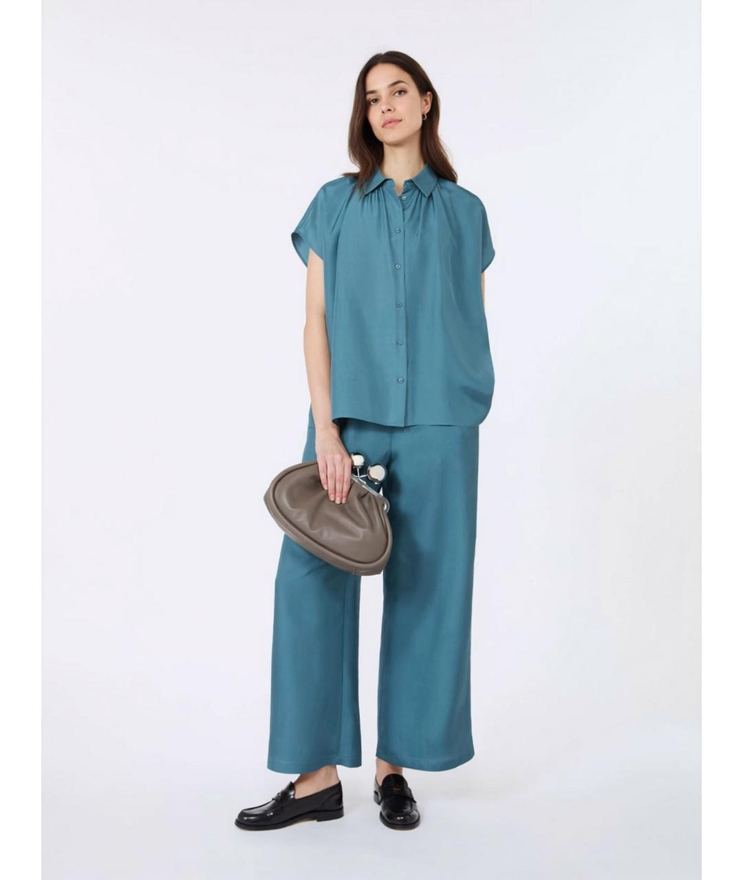 WEEKEND MAX MARA Синие шелковые прямые брюки, фото 2