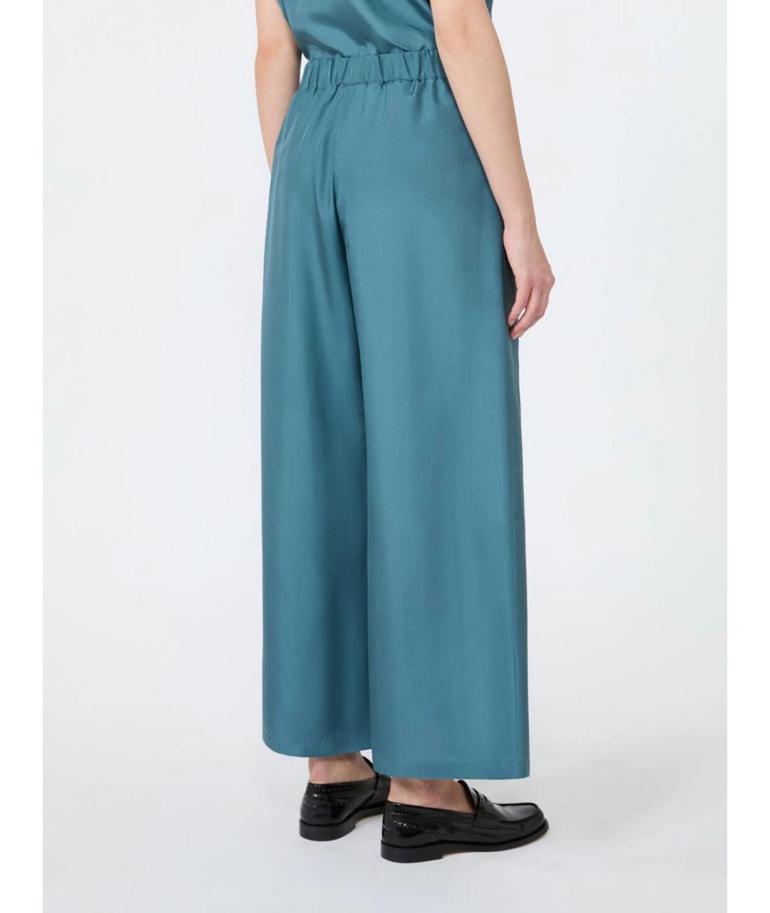 WEEKEND MAX MARA Синие шелковые прямые брюки, фото 4