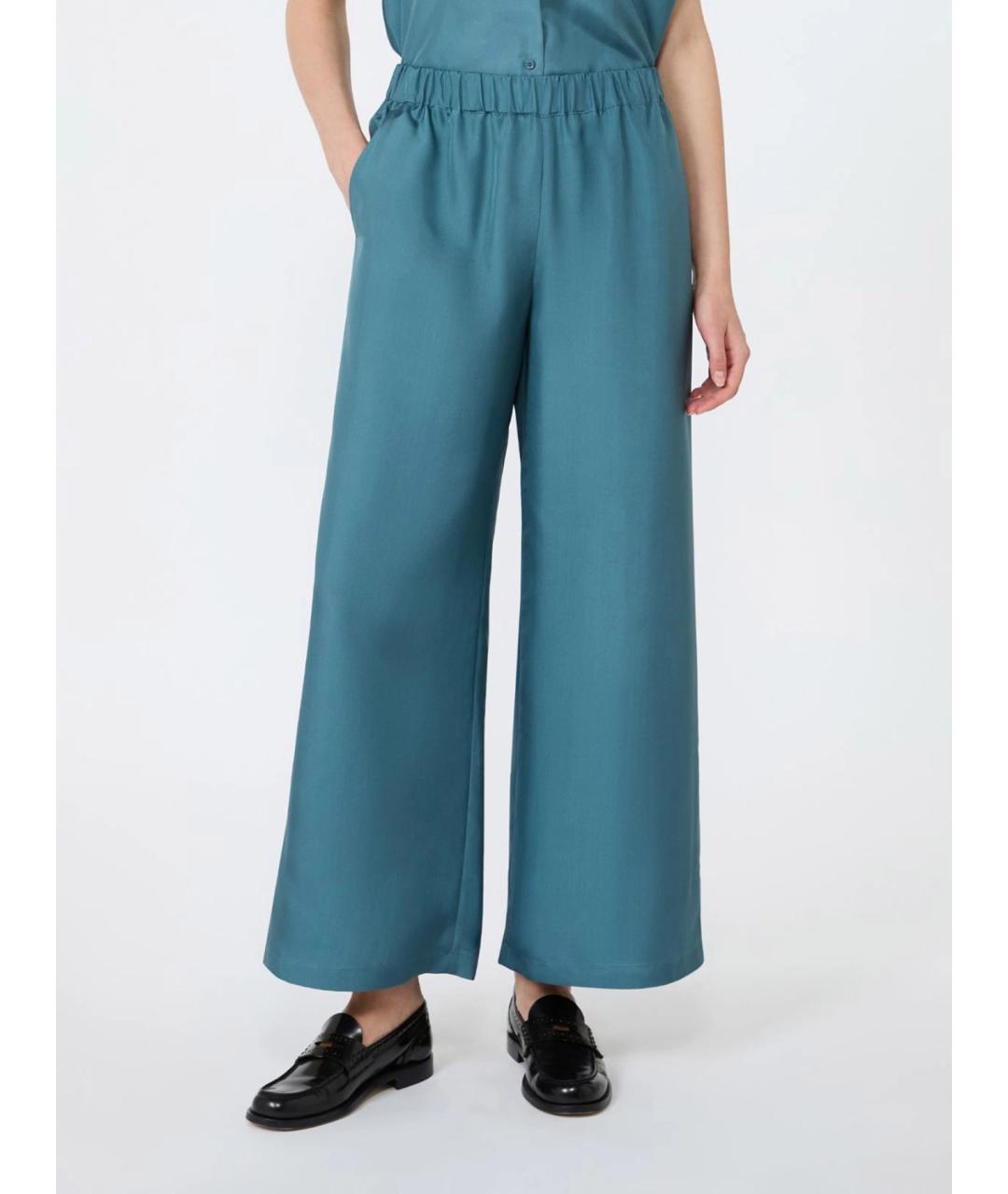 WEEKEND MAX MARA Синие шелковые прямые брюки, фото 3