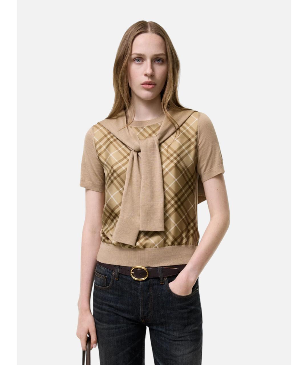 BURBERRY Бежевый шерстяной джемпер / свитер, фото 2