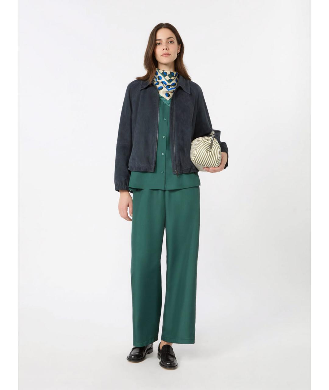 WEEKEND MAX MARA Зеленые шелковые прямые брюки, фото 2