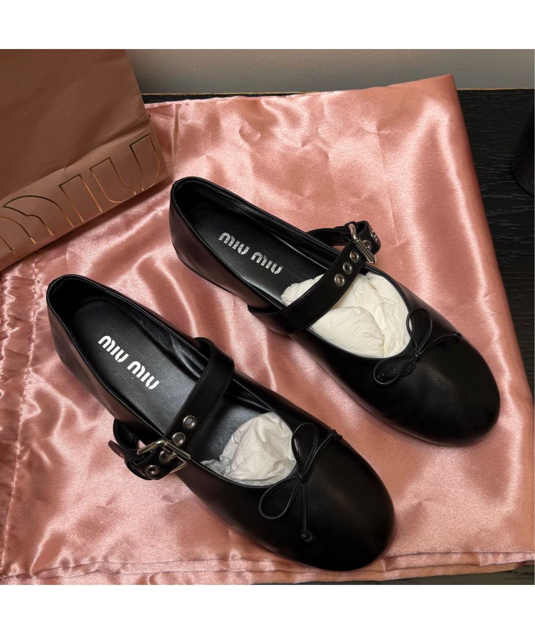MIU MIU Черные кожаные балетки, фото 2