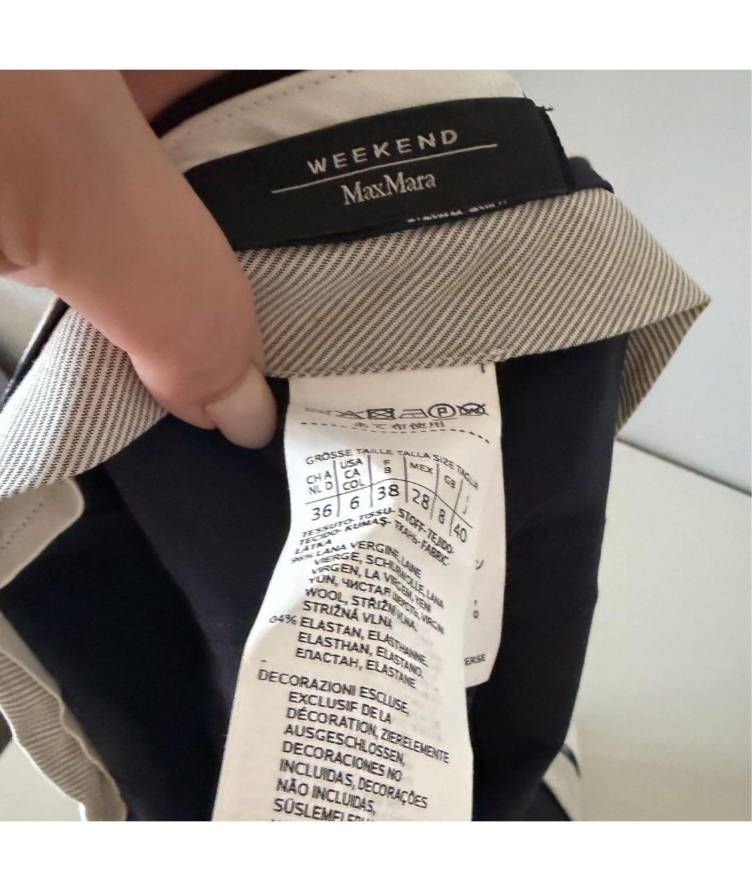 WEEKEND MAX MARA Темно-синие шерстяные прямые брюки, фото 4