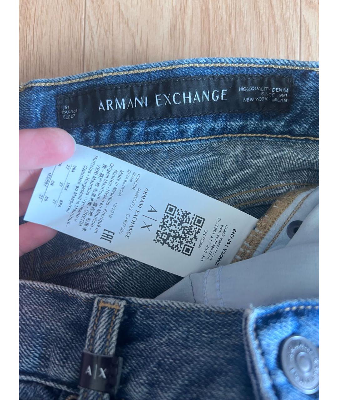 ARMANI EXCHANGE Синие хлопковые прямые джинсы, фото 3