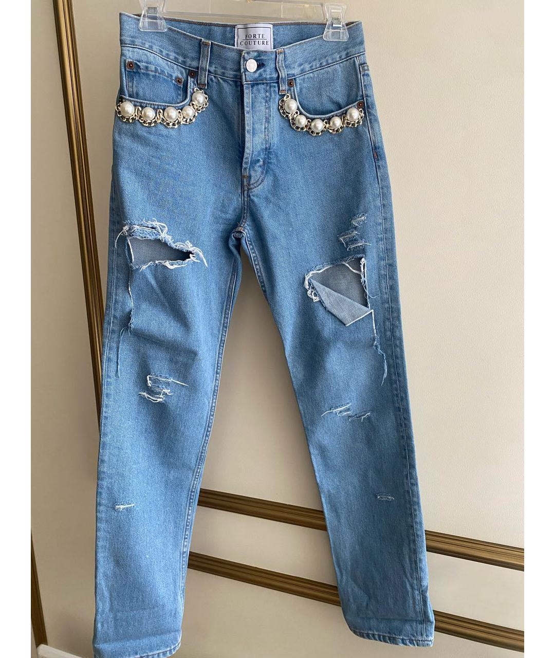 FORTE COUTURE Голубые хлопковые прямые джинсы, фото 5