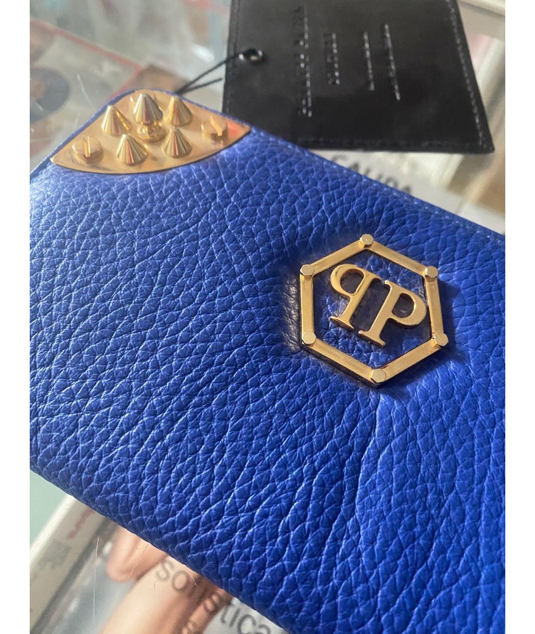 PHILIPP PLEIN Синий кожаный кошелек, фото 2
