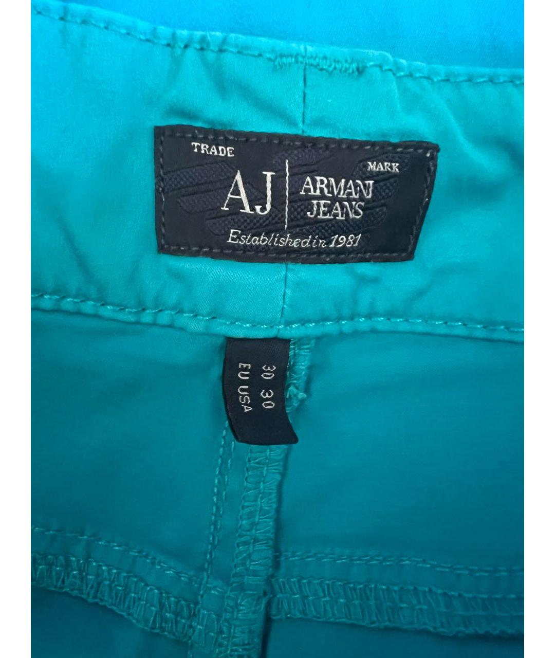 ARMANI JEANS Бирюзовые хлопковые джинсы слим, фото 3