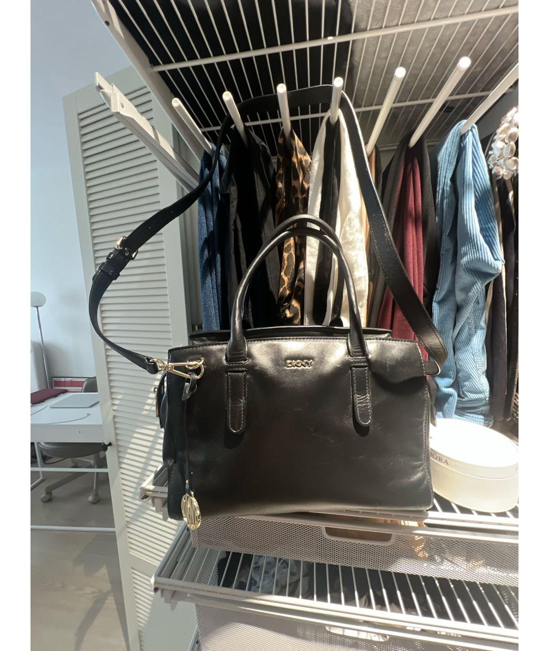 DKNY Черная кожаная сумка с короткими ручками, фото 4