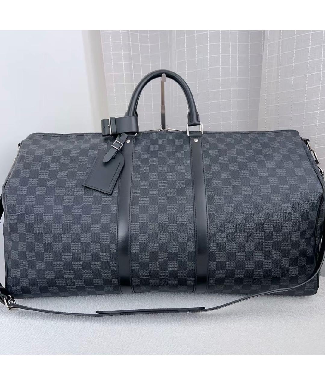 LOUIS VUITTON Черная кожаная дорожная/спортивная сумка, фото 9