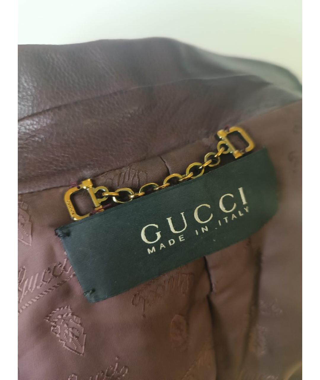 GUCCI Бордовый кожаный жакет/пиджак, фото 3